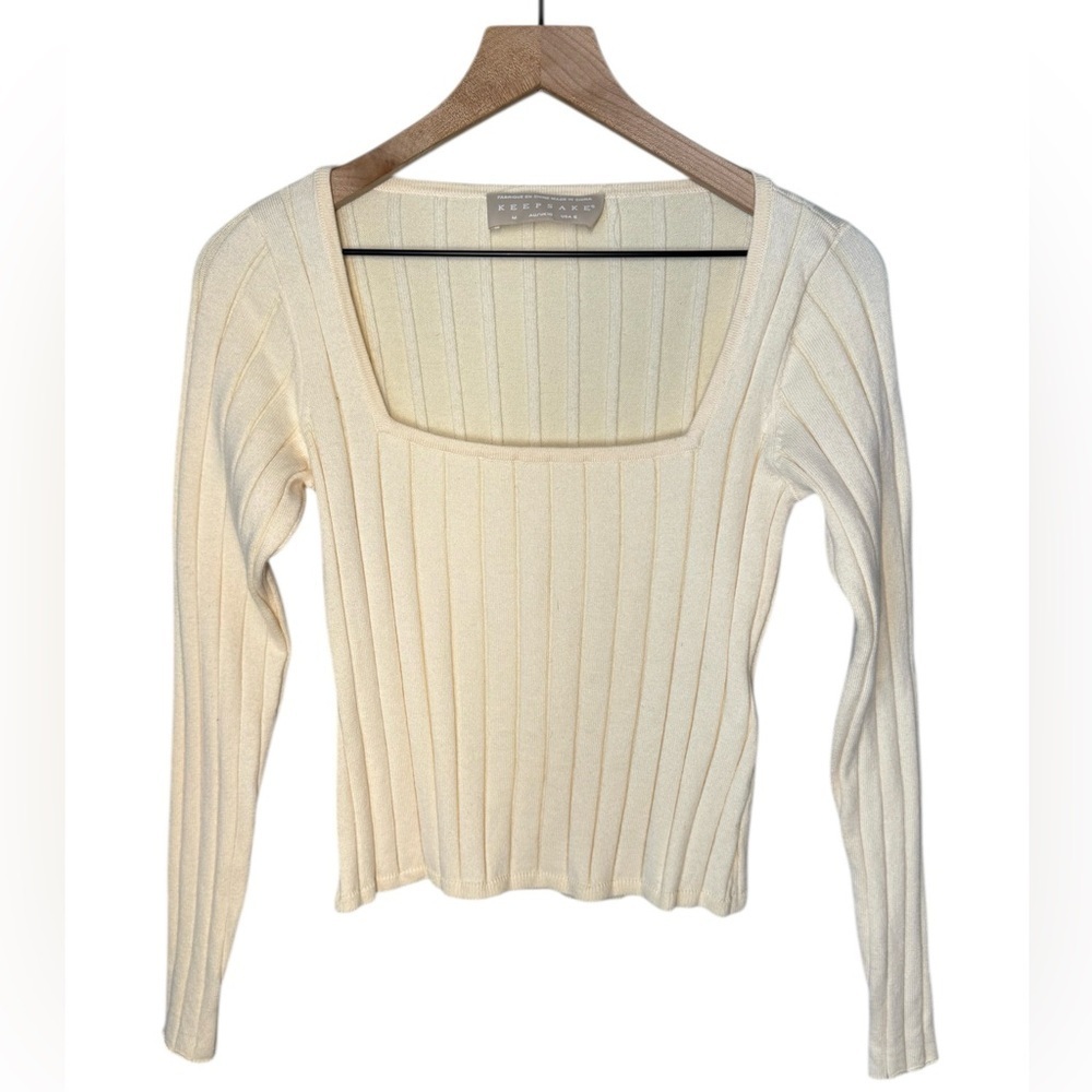 Keepsake The Label Cropped Sweater Cream Ribbed Wool Blend Square Neck Sz 6